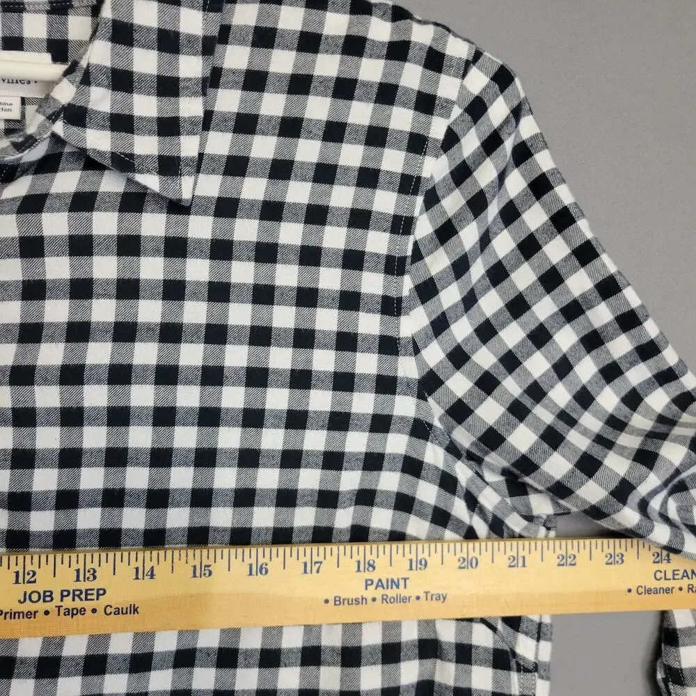 Vineyard Vines Gingham Top Womens 14 Black White 1/2 Button Flannel Tunic
